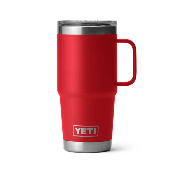 Double wall insulated travel mug that fits into most cupholders.